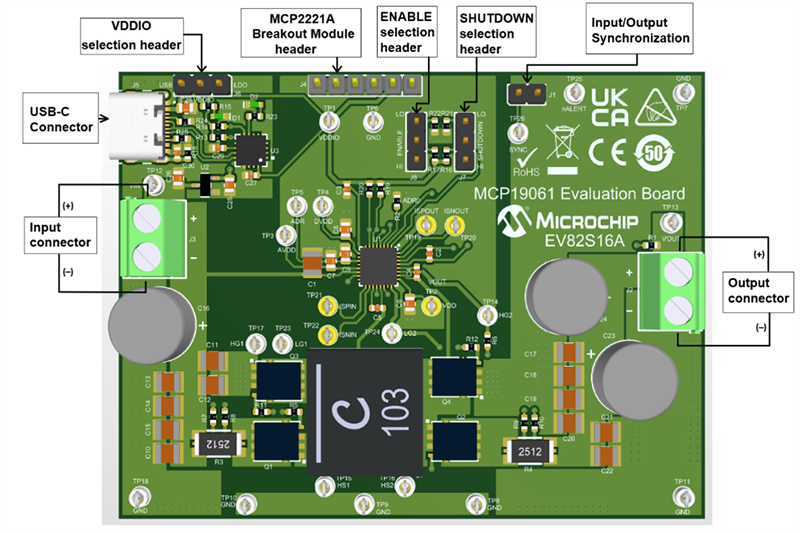 Microchip Technology MCP19061 4-Switch Buck-Boost Eval Board (EV82S16A)